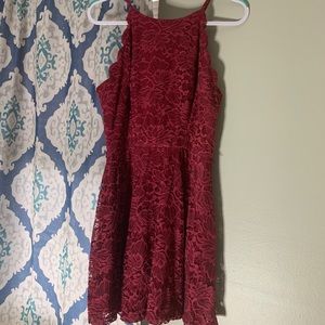Lovely Magenta Lace Dress w/ Scalloped Top
